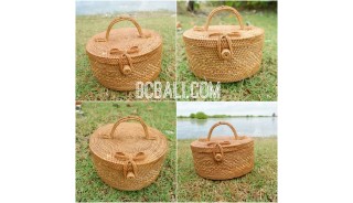 cosmetic circle design smal bags ata grass handwoven bali style